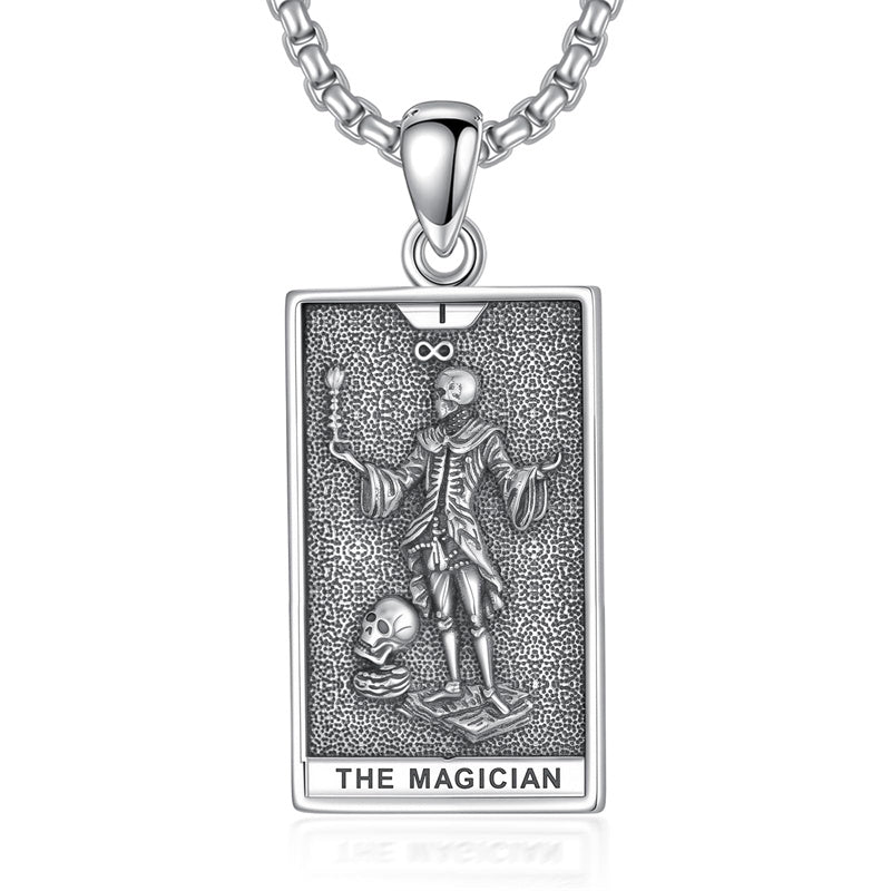 Sterling Silver Lovers Hierophant Magician Three of Swords Wheel of Fortune SkeletonTarot Card Pendant Necklace