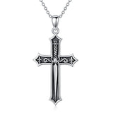 Sterling Silver Cross Sword Pendant Necklace