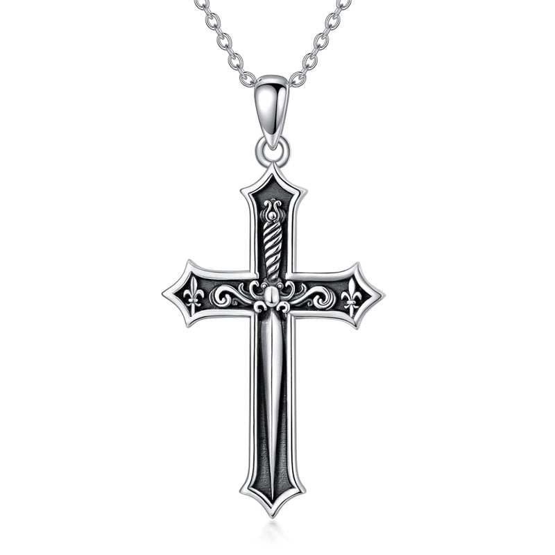 Sterling Silver Cross Sword Pendant Necklace