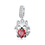Sterling Silver  Cubic Zirconia Cat Charm Beads