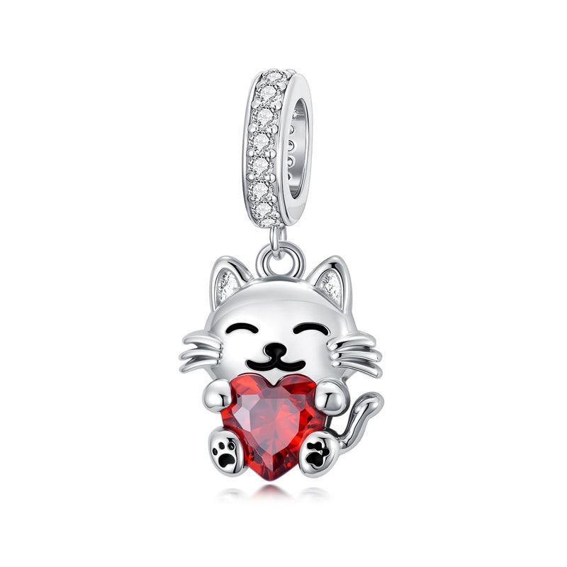 Sterling Silver  Cubic Zirconia Cat Charm Beads