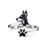 Sterling Silver Black Pug Doberman Boston Terrier Beagle Adjustable Ring