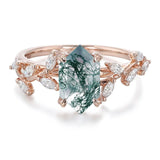 Sterling Silver 10K 14K 18K 2CT Natural Moss Agate Leaf Engagement Wedding Promise Rings Set