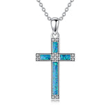 Sterling Silver Turquoise Obsidian Opal Necklace Christian Cross Pendant Necklace
