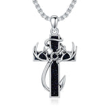 Sterling Silver Fish Hook Cross Pendant Necklace for Men