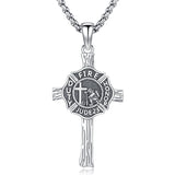Sterling Silver Firefighter & Cross Pendant Necklace  for Men