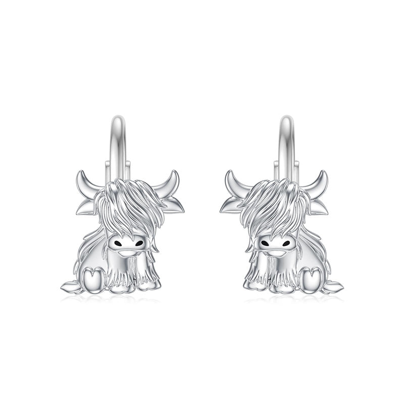 Sterling Sliver Highland Cow Stud  Dangle Earrings