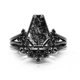 Sterling Silver 10K 14K 18K Personalized Engraved 2CT Natural Black Rutilated Quartz Engagement Ring Set