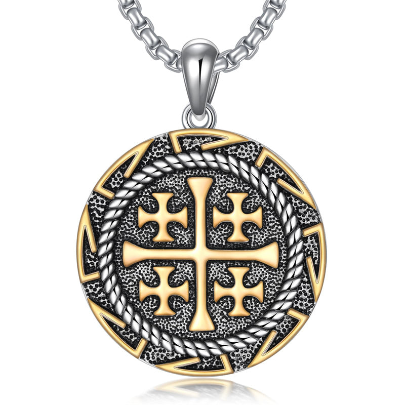 Sterling Silver Jerusalem Cross Pendant Necklace for Men