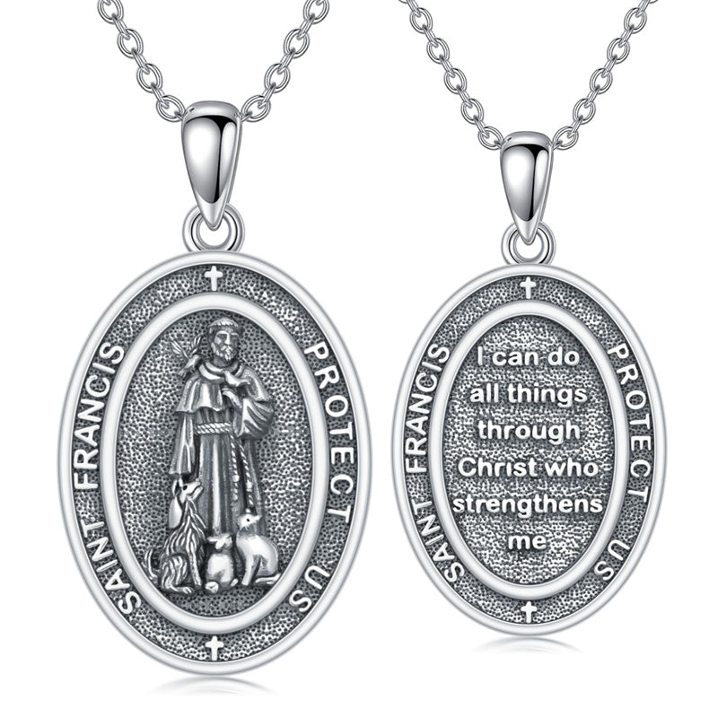 Sterling Silver St Anthony Francis Joseph Peregrine Raphael Sebastian Medal  Protection Pendant Necklace