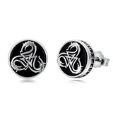 Sterling Silver Black Onyx Tree of Life Ankh Cross Skull Valknu Viking Stud Earrings