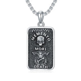 Sterling Silver Memento Mori Gothic Skull Amulet Pendant Necklace for Men