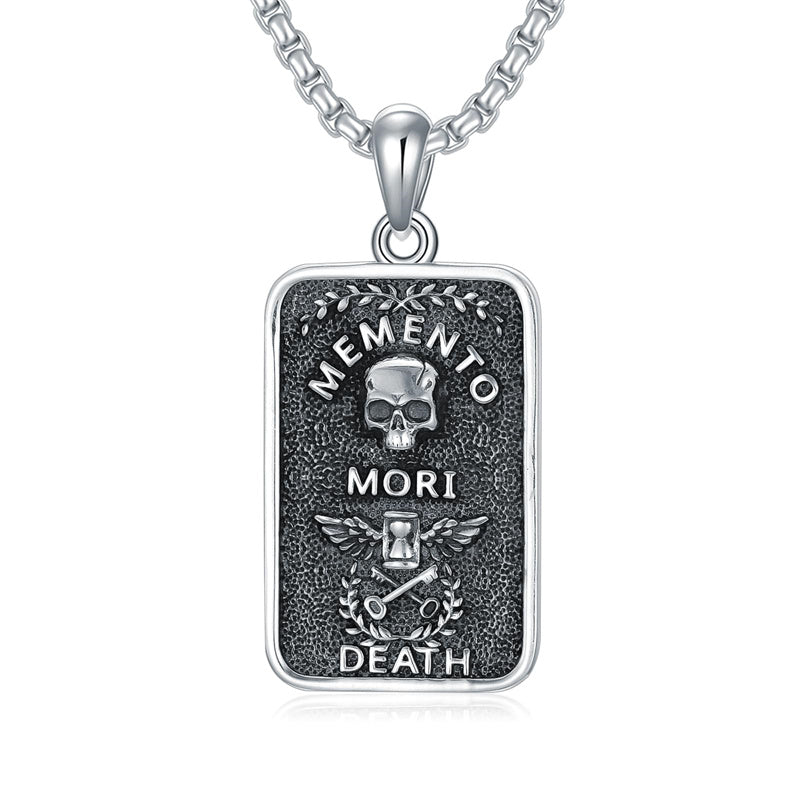 Sterling Silver Memento Mori Gothic Skull Amulet Pendant Necklace for Men