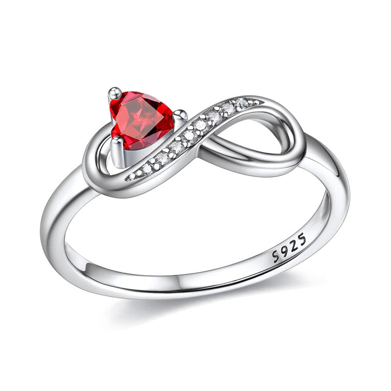 Sterling Silver Birthstone Heart Infinity Promise Ring