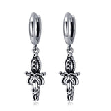 Sterling Silver Medieval Sword Dangle Cross Knives  Ankh Drop Earrings