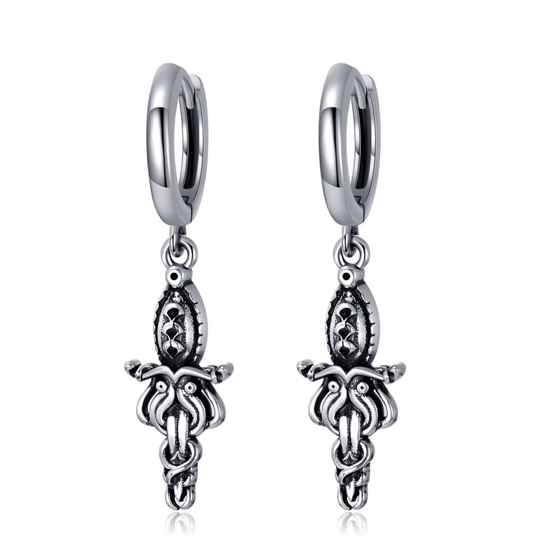 Sterling Silver Medieval Sword Dangle Cross Knives  Ankh Drop Earrings