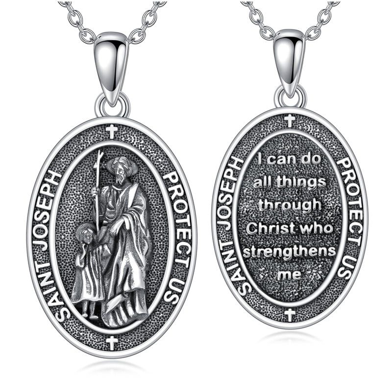 Sterling Silver St Anthony Francis Joseph Peregrine Raphael Sebastian Medal  Protection Pendant Necklace
