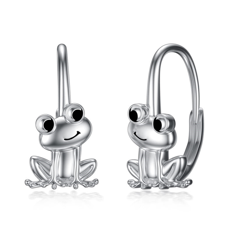Sterling Silver Frog  Leverback Earrings
