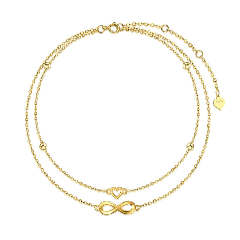 14K Gold Infinity Heart Multi-layered Anklet
