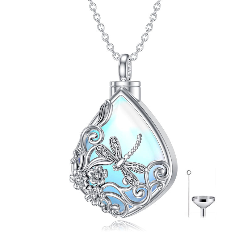 Sterling Silver Moonstone Dragonfly Urn Necklace for  Ashes
