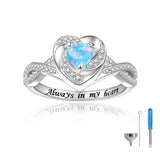 Sterling Silver Heart Urn Ring for Ashes Engraved With Always in My Heart