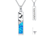 Sterling Silver  Opal Personalized Engraved Bar Pet  Butterfly Dragonfly Tree of Life  Urn Necklace for Ashes