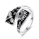 Sterling Silver Sunflower Dragonfly Spoon Ring for Women