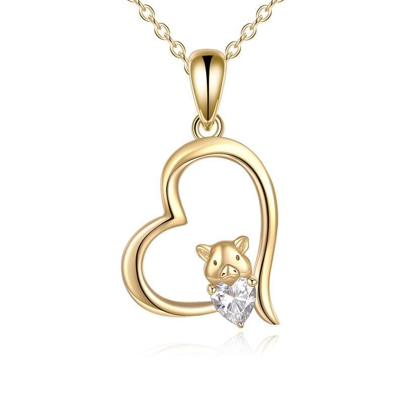 14k Yellow Gold Pig Pendant Necklace