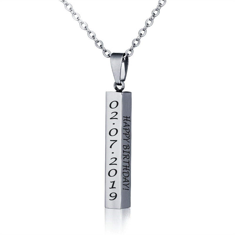 Stainless Steel Personalized Engraved Vertical Bar Necklace