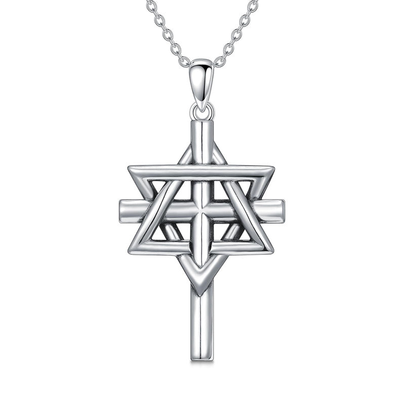 Sterling Silver Nial Cross David Pendant Necklace