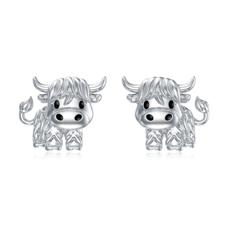 Sterling Sliver Highland Cow Stud  Dangle Earrings