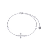 14k Gold Pearl Cross Single Layer Anklet
