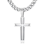 Sterling Silver Cross Pendant Necklace with 5mm Stainless Steel  Cuban Link Chain