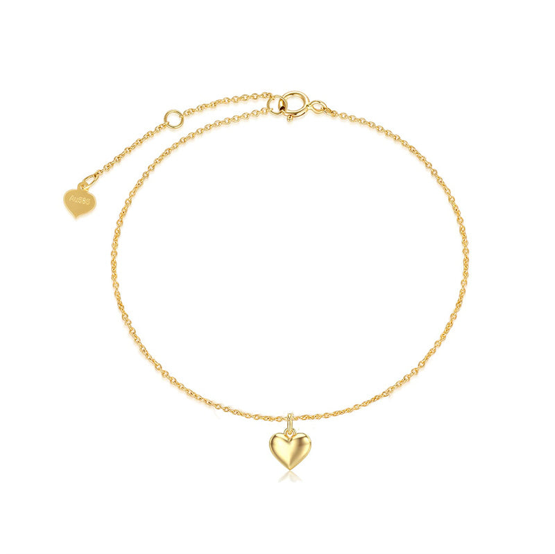 14k Gold Puff Heart Single Layer Anklet