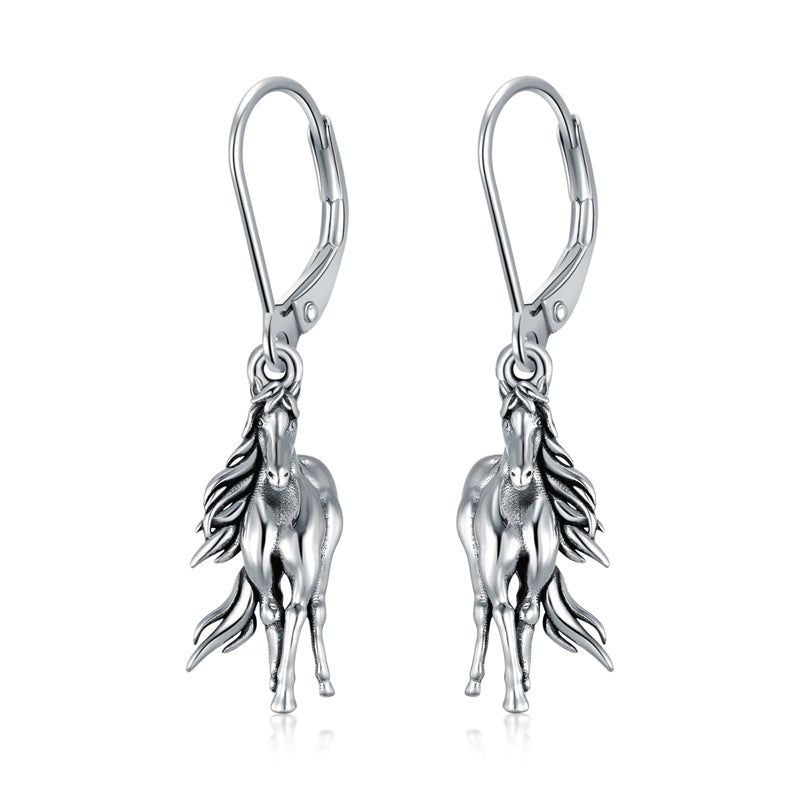 Sterling Silver Horse Leverback Earrings