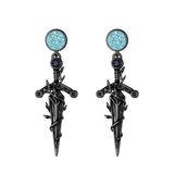 Sterling Silver Medieval Sword Dangle Cross Knives  Ankh Drop Earrings