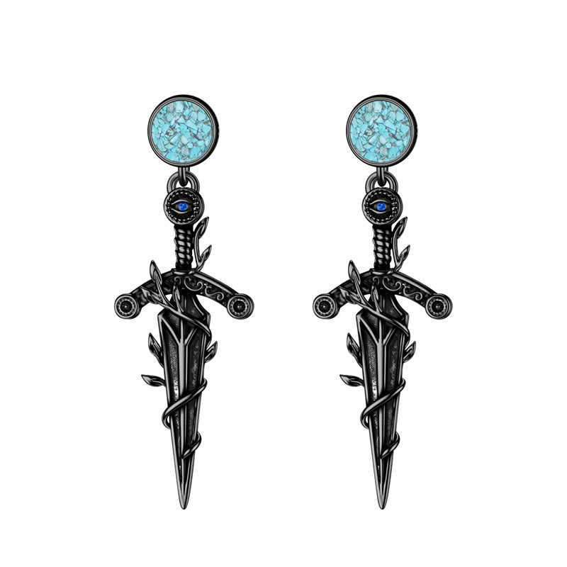 Sterling Silver Medieval Sword Dangle Cross Knives  Ankh Drop Earrings