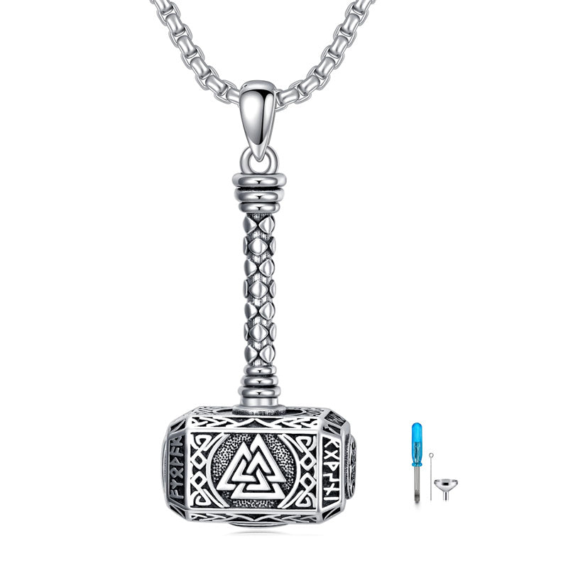 Sterling Silver Thors Hammer Urn Necklace for Ashes