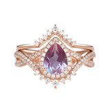 Sterling Silver 10K 14K 18K Gold  Pear Shaped Gemstone Engagement Rings Set