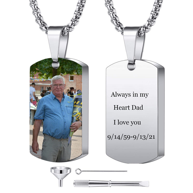 Stainless Steel Personalized Photo Engraved Urn Necklace for Ashes