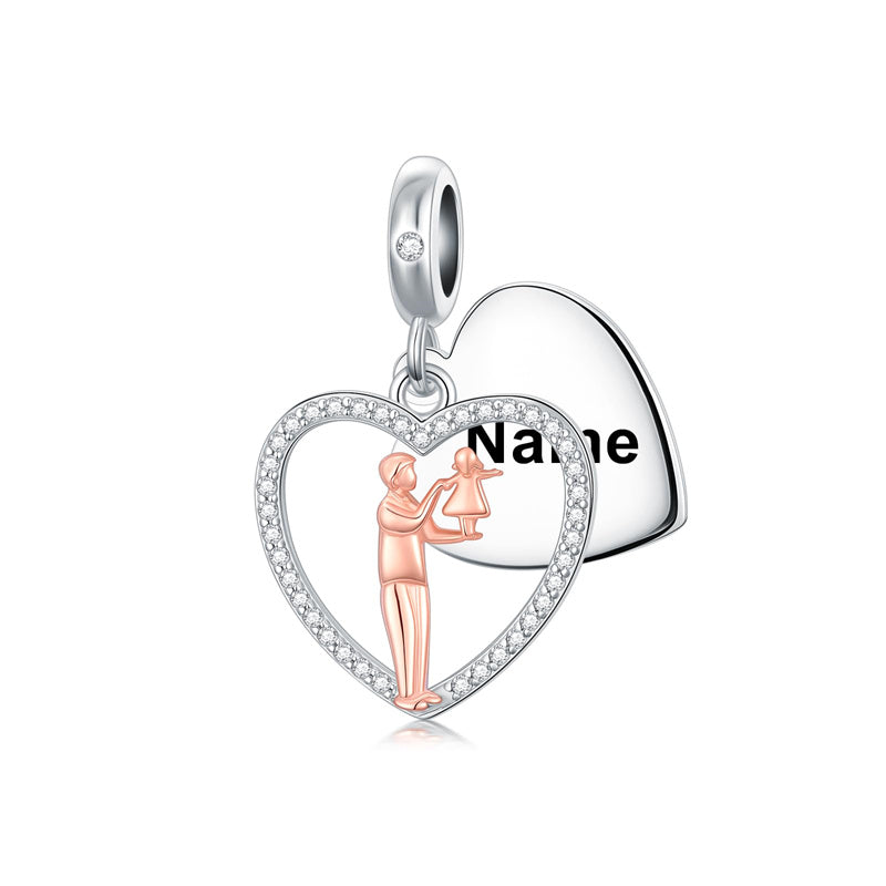 Sterling Silver Personalized Engraved Father-Daughter Charm Beads