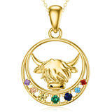 14K Gold Heart Highland Cow Pendant Necklace