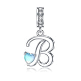 Sterling Silver Moonstone Initial Alphabet Charm Beads