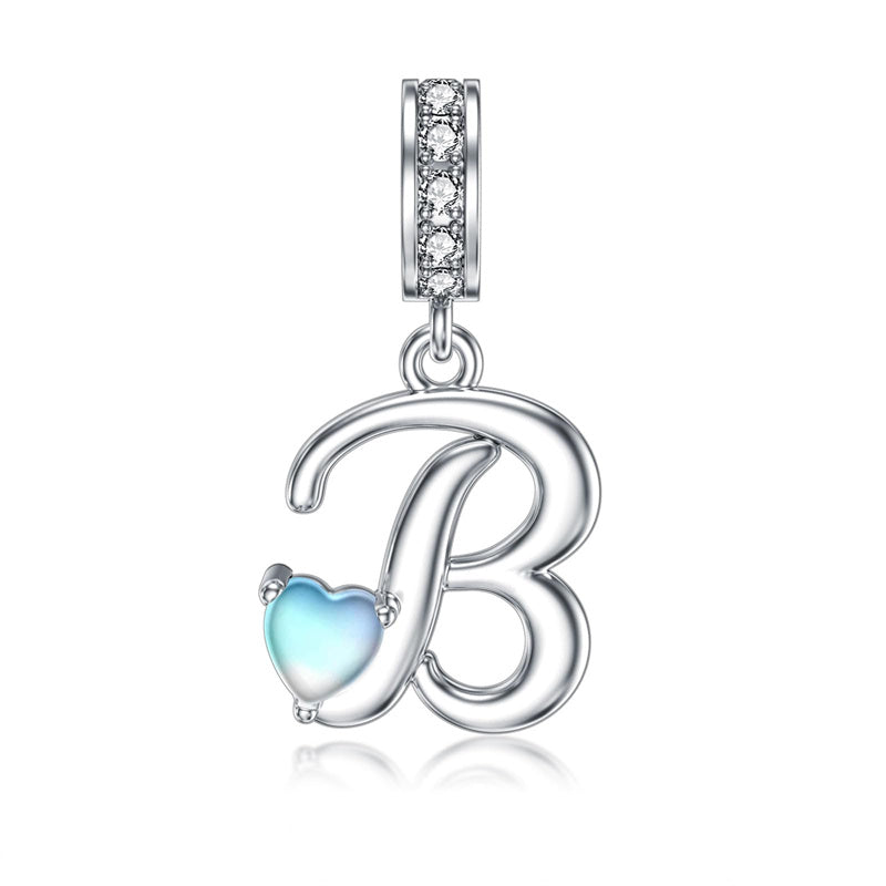 Sterling Silver Moonstone Initial Alphabet Charm Beads