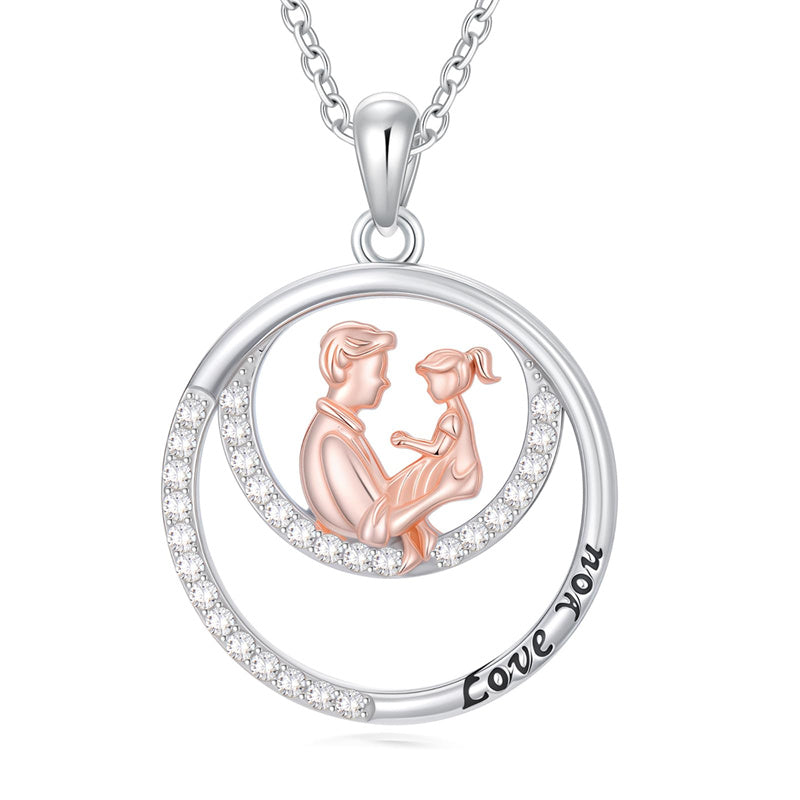 Sterling Silver Father-Daughter Pendant Necklace Engraved with Love You