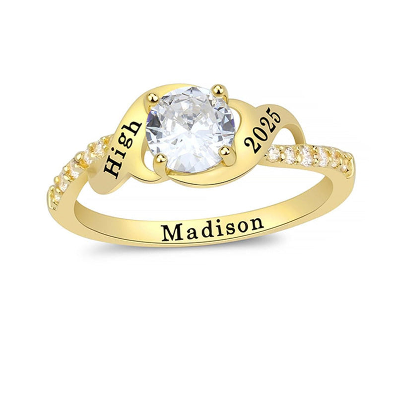 Sterling Silver Personalized Birthstone Engraved Class Ring Women's Graduation Ring
