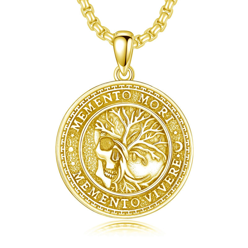 Sterling Silver Memento Mori Gothic Skull Amulet Pendant Necklace for Men