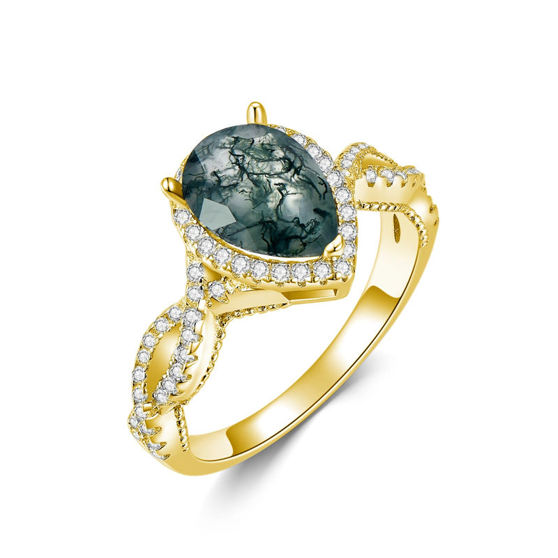 Sterling Silver Natural Moss Agate Engagement Ring