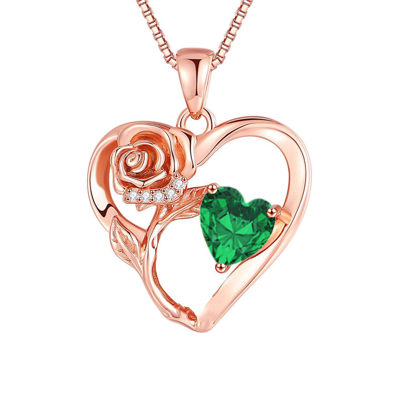 10 14 18K Gold Personalized Heart Birthstone Pendant Necklace