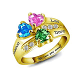 10K 14K 18K Gold Personalized Engraved 3 Birthstones Ring